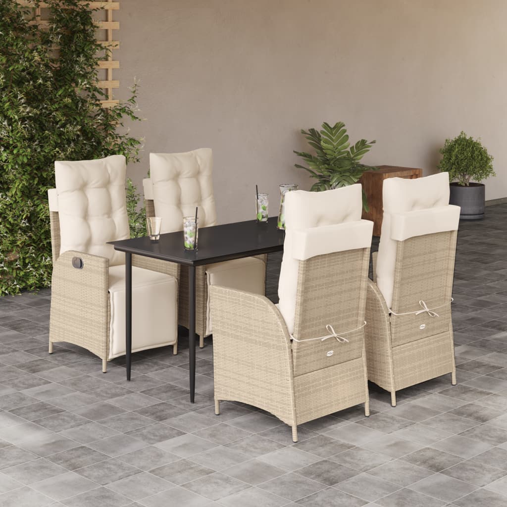 3-tlg. Garten-Essgruppe mit Kissen Beige Poly Rattan