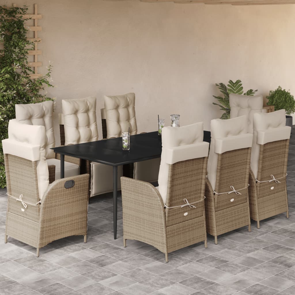 3-tlg. Garten-Essgruppe mit Kissen Beige Poly Rattan