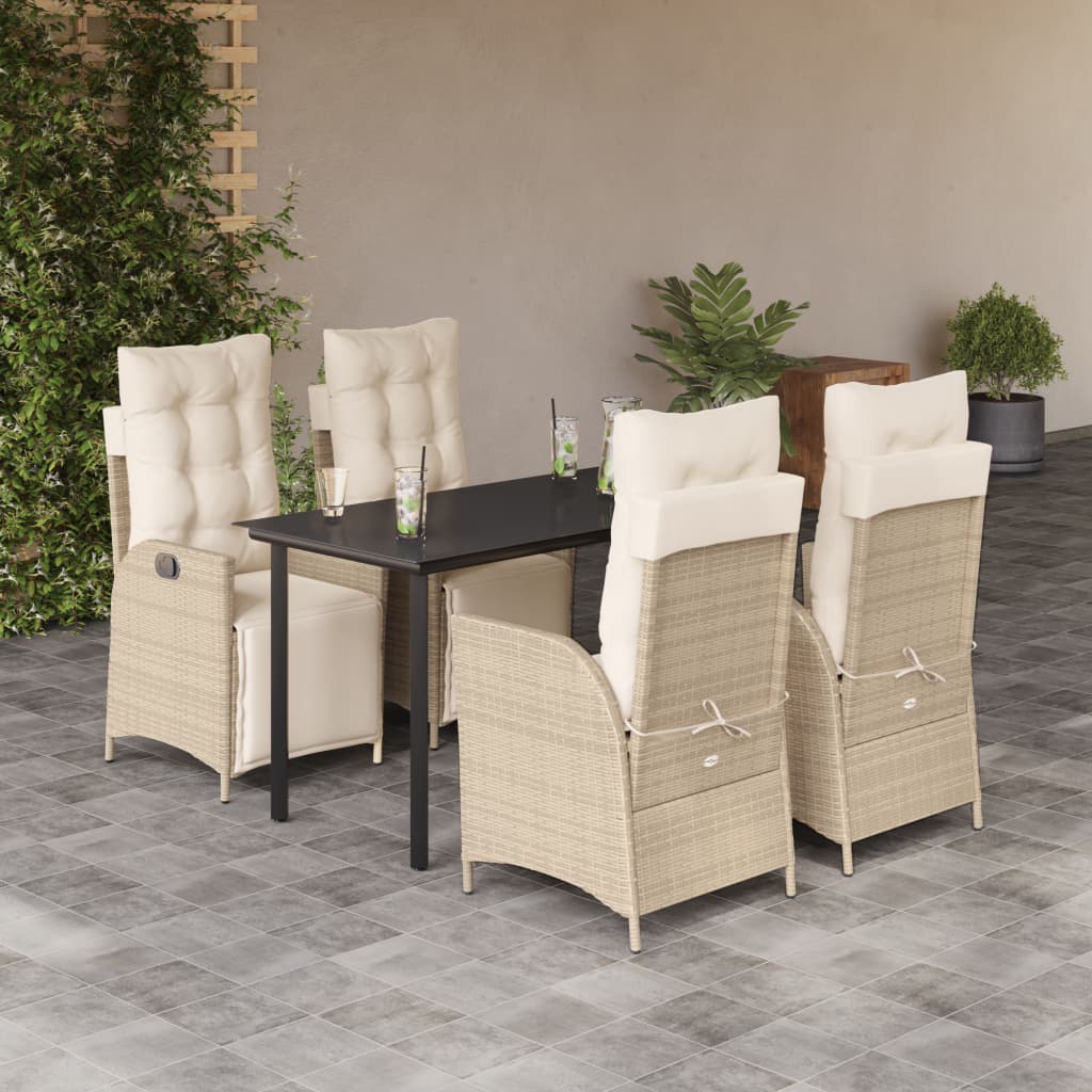 3-tlg. Garten-Essgruppe mit Kissen Beige Poly Rattan