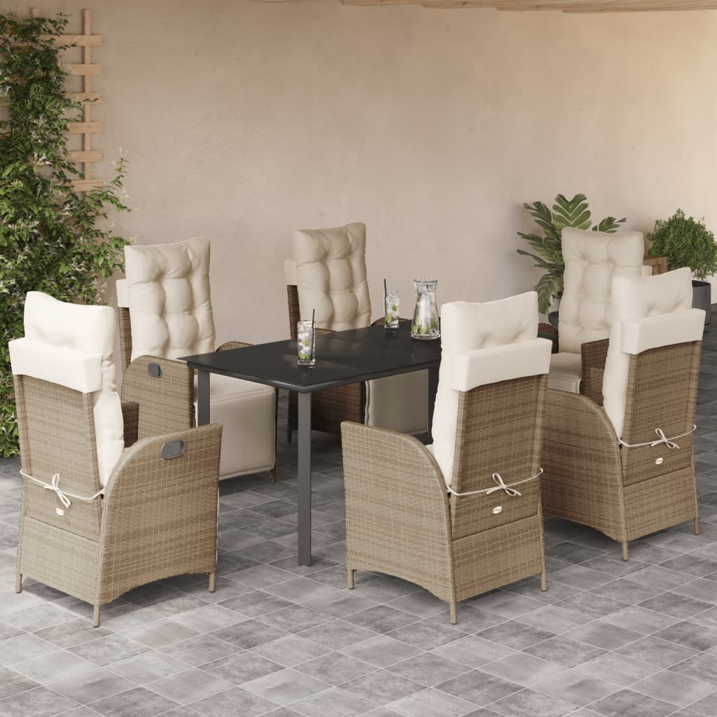 3-tlg. Garten-Essgruppe mit Kissen Beige Poly Rattan