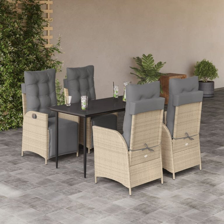 3-tlg. Garten-Essgruppe mit Kissen Beigemischung Poly Rattan