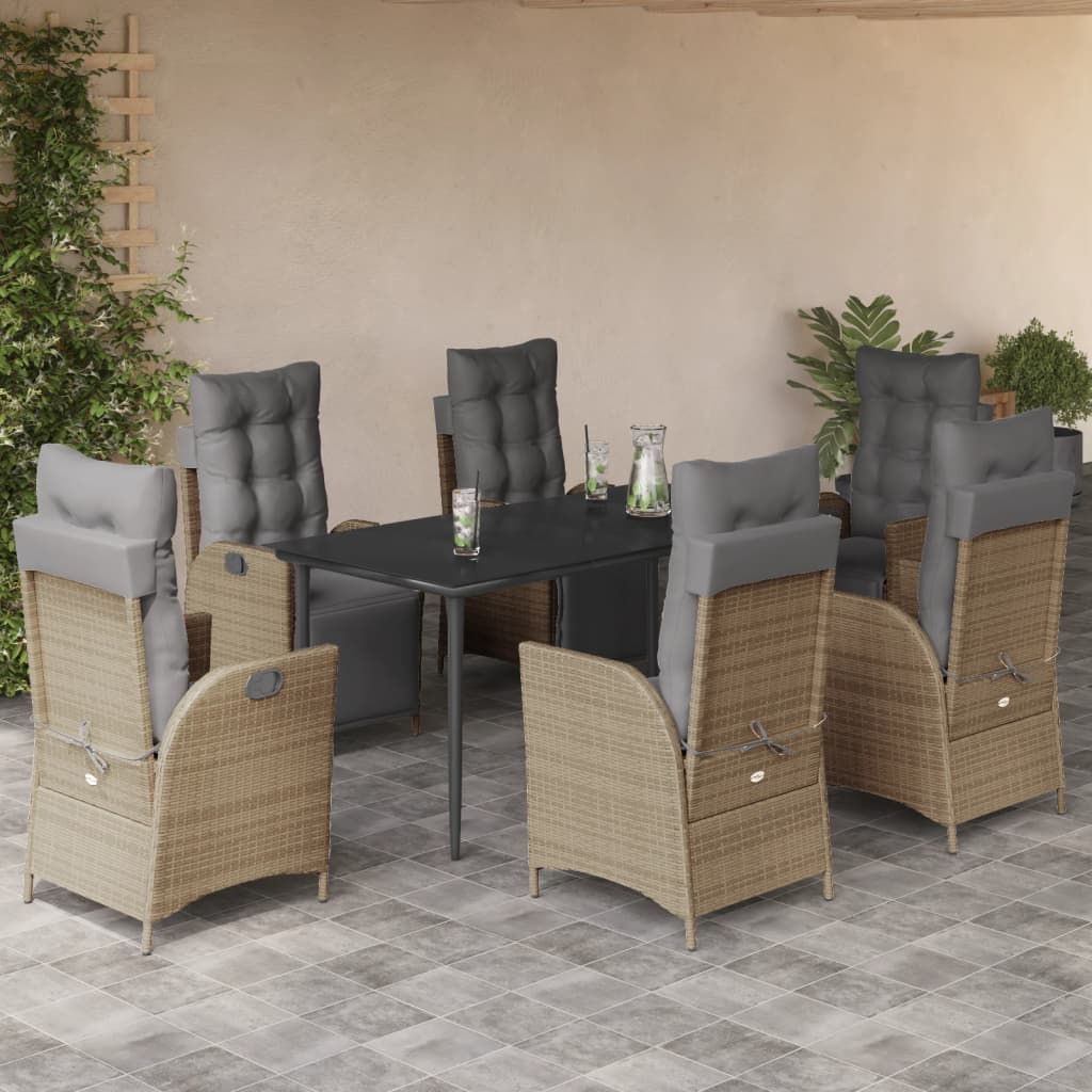 3-tlg. Garten-Essgruppe mit Kissen Beigemischung Poly Rattan