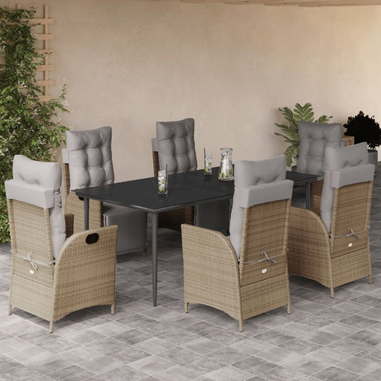 3-tlg. Garten-Essgruppe mit Kissen Beigemischung Poly Rattan
