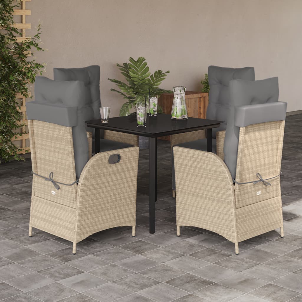3-tlg. Garten-Essgruppe mit Kissen Beigemischung Poly Rattan