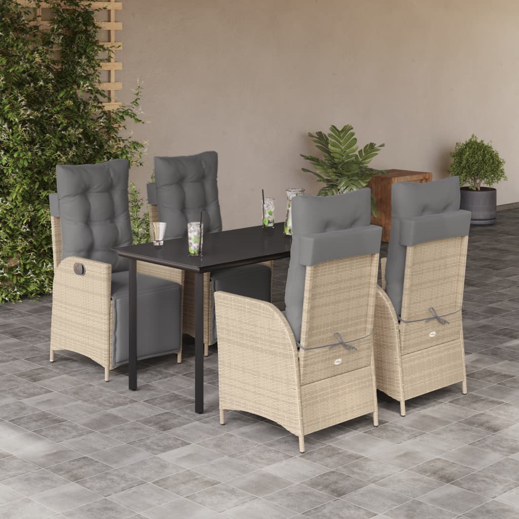3-tlg. Garten-Essgruppe mit Kissen Beigemischung Poly Rattan