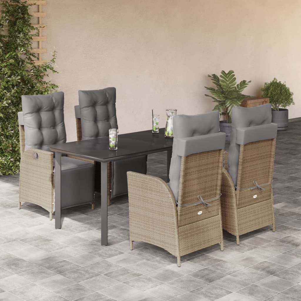 3-tlg. Garten-Essgruppe mit Kissen Beigemischung Poly Rattan