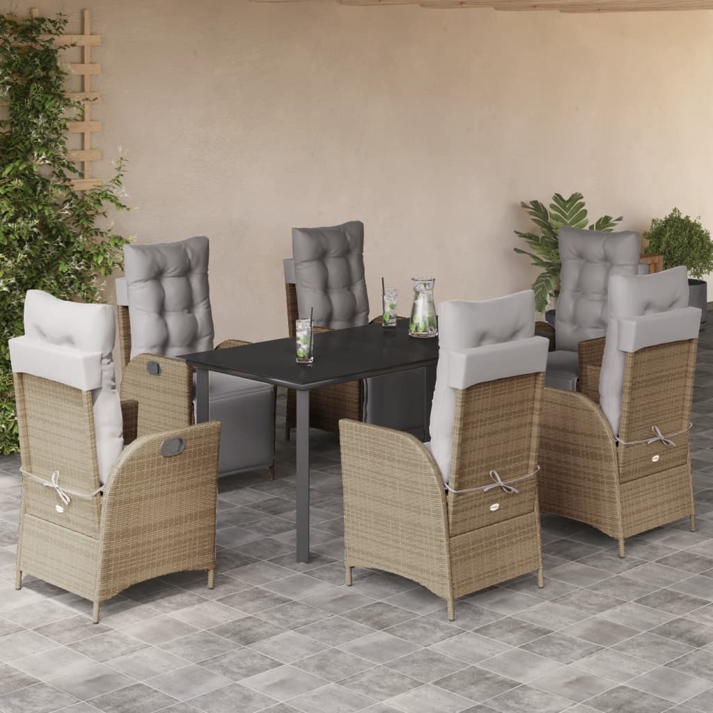 3-tlg. Garten-Essgruppe mit Kissen Beigemischung Poly Rattan