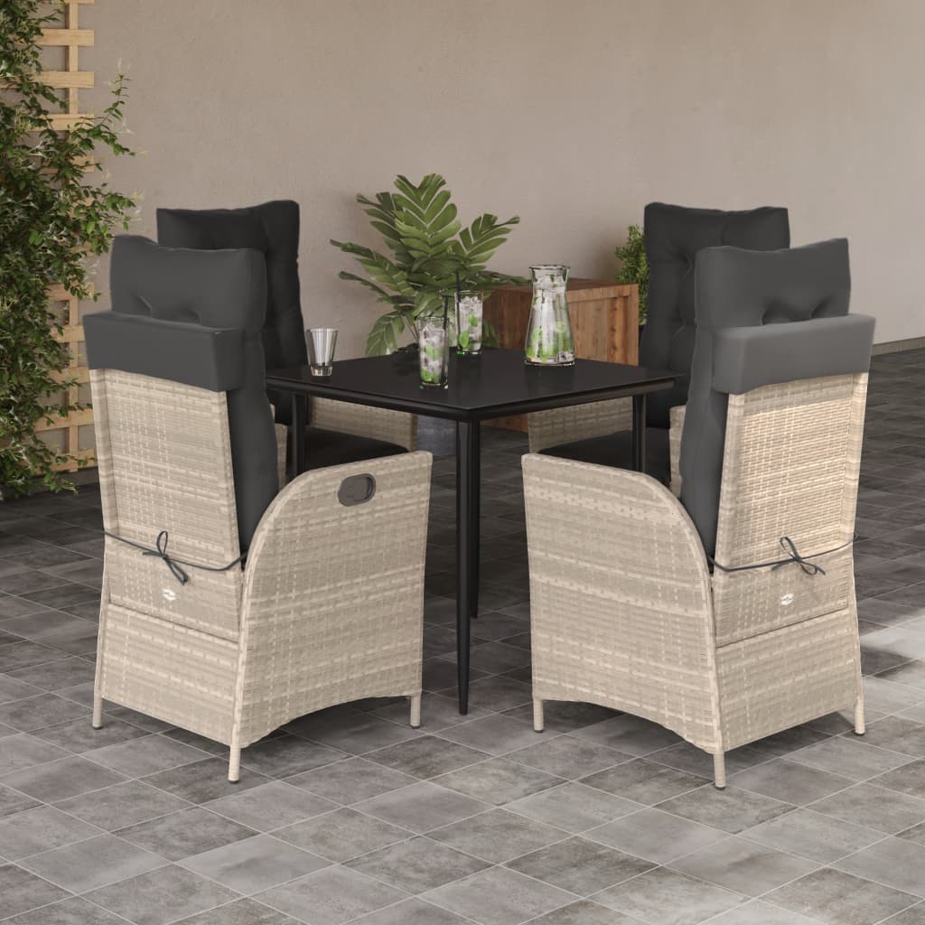 3-tlg. Garten-Essgruppe mit Kissen Hellgrau Poly Rattan