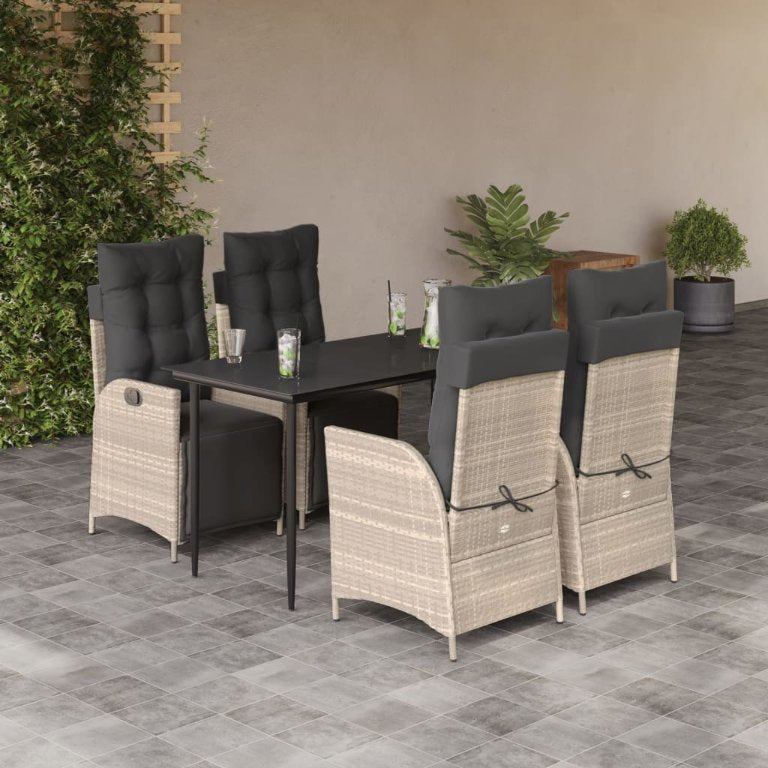 3-tlg. Garten-Essgruppe mit Kissen Hellgrau Poly Rattan