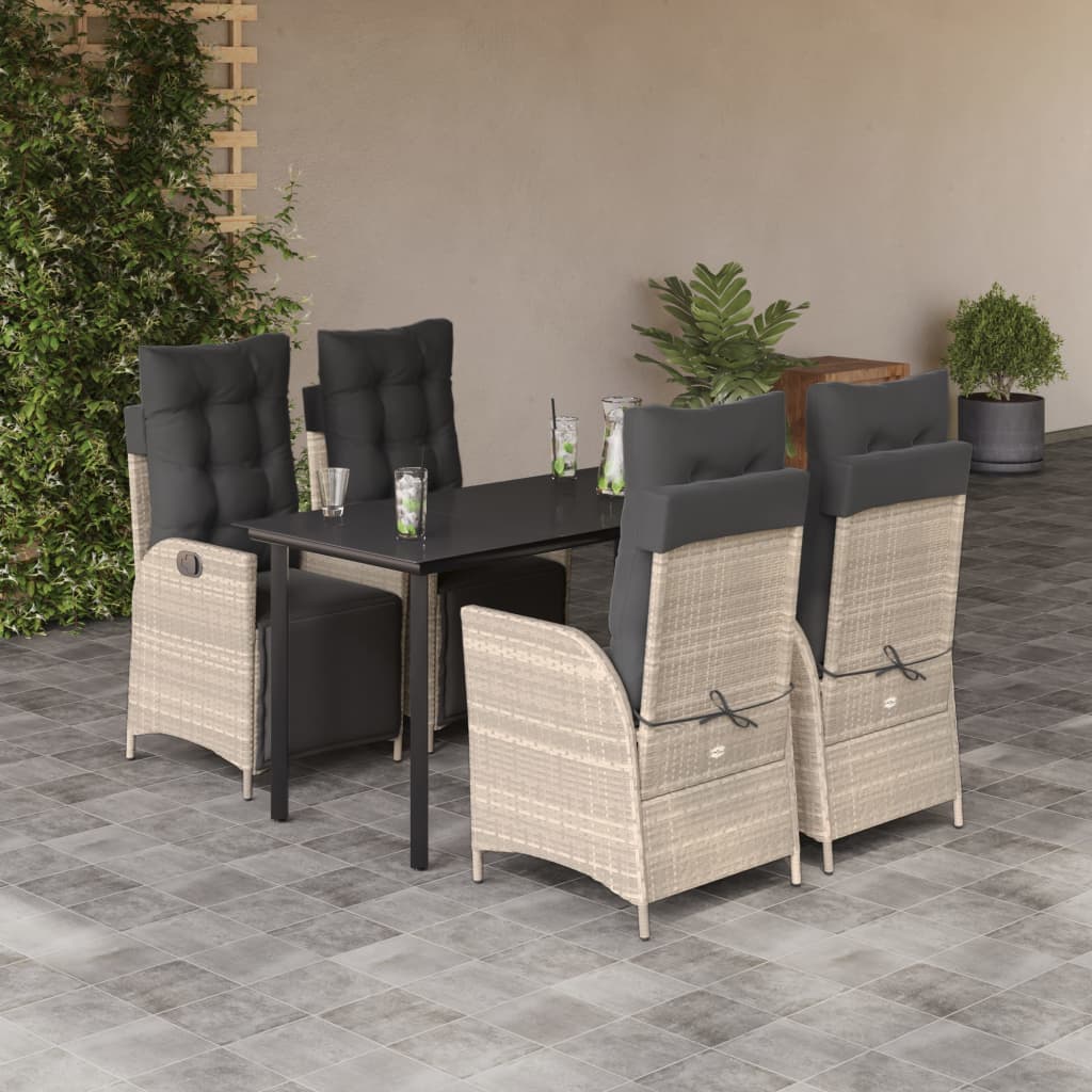 3-tlg. Garten-Essgruppe mit Kissen Hellgrau Poly Rattan