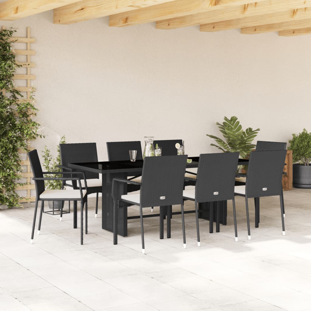 7-tlg. Garten-Essgruppe mit Kissen Schwarz Poly Rattan