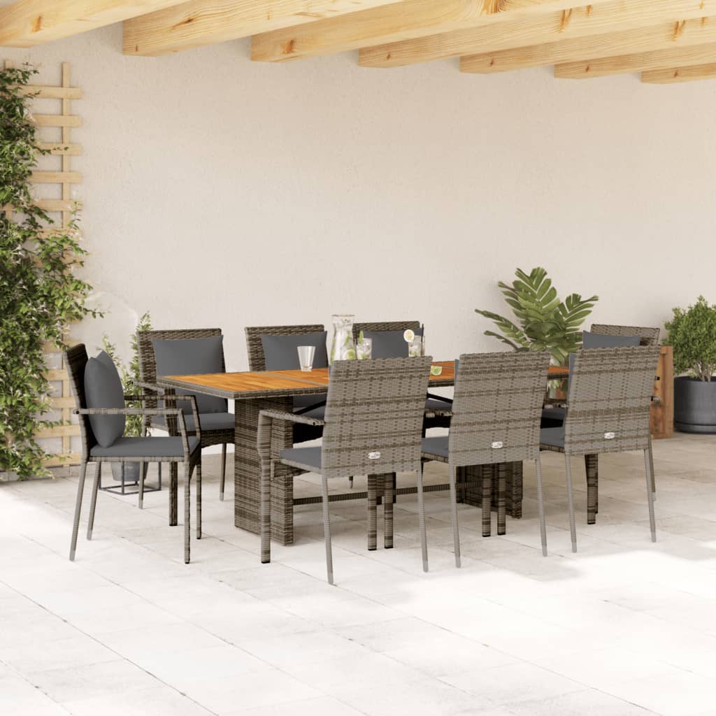 7-tlg. Garten-Essgruppe mit Kissen Schwarz Poly Rattan
