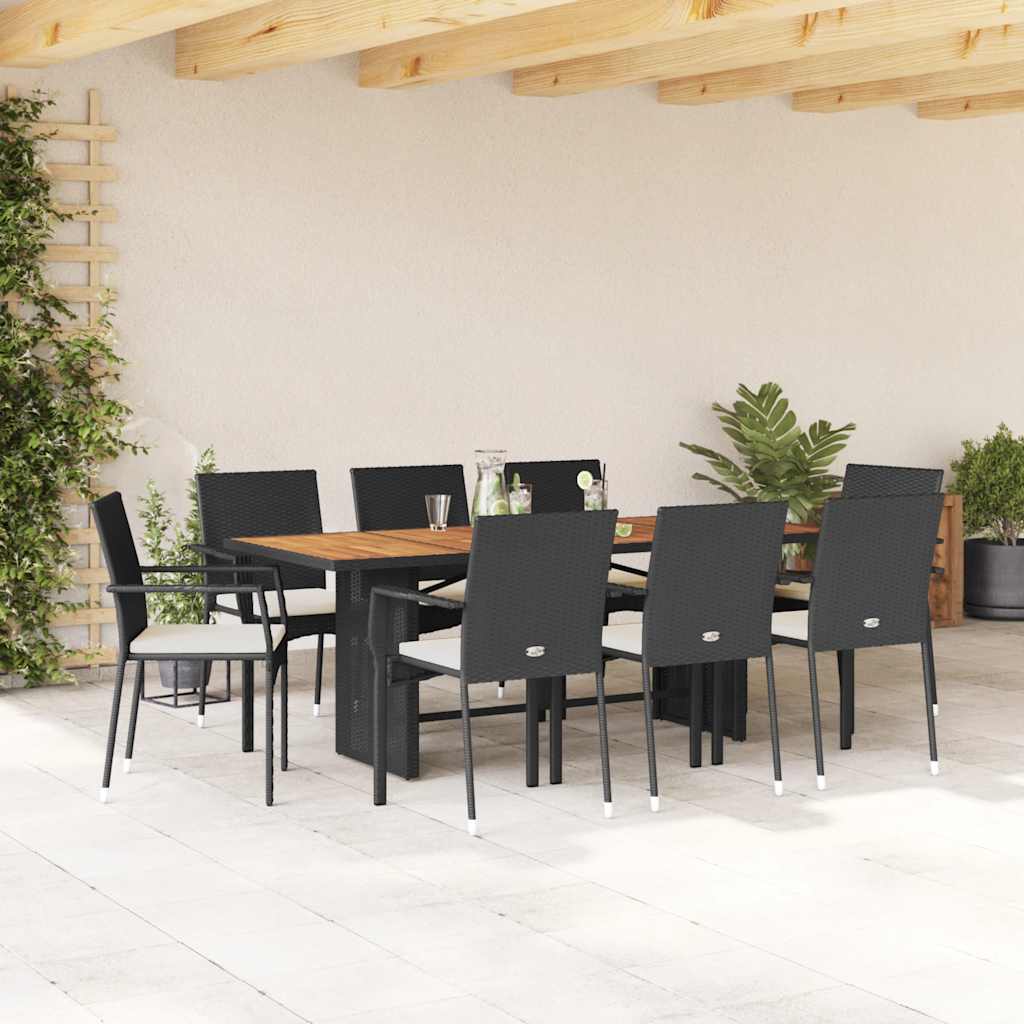 7-tlg. Garten-Essgruppe mit Kissen Schwarz Poly Rattan