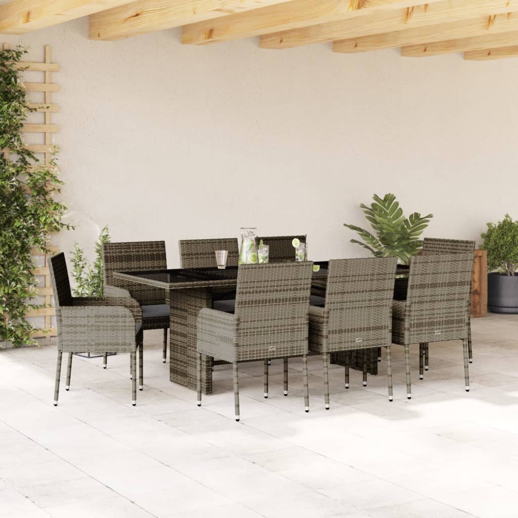 7-tlg. Garten-Essgruppe mit Kissen Schwarz Poly Rattan