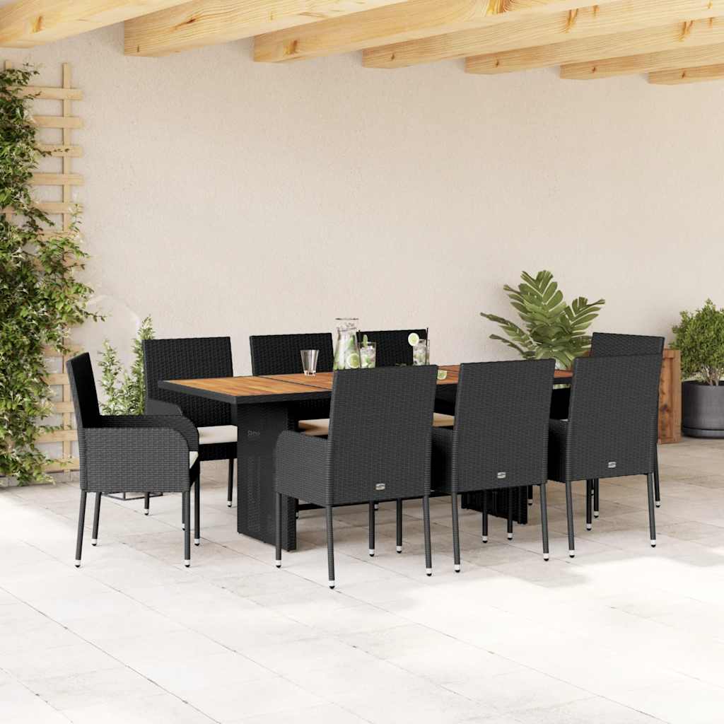 7-tlg. Garten-Essgruppe mit Kissen Schwarz Poly Rattan