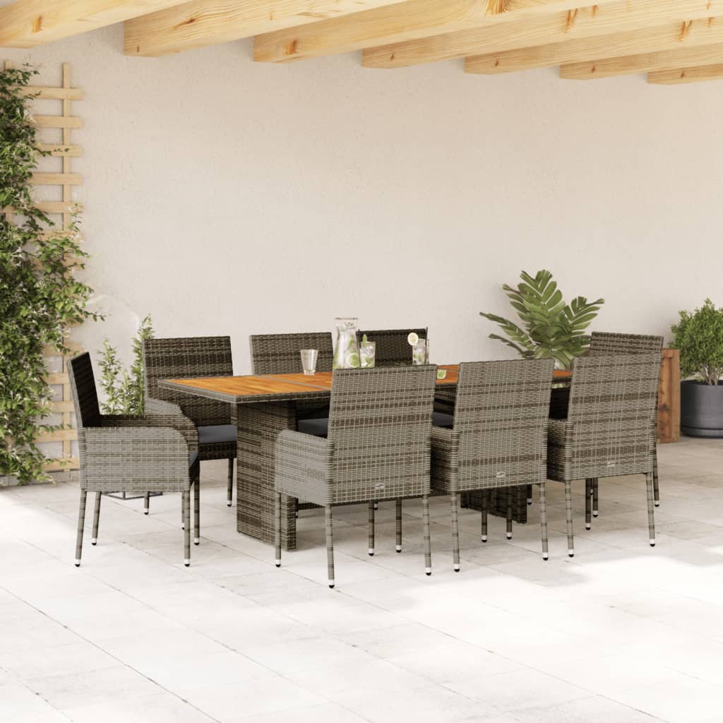 7-tlg. Garten-Essgruppe mit Kissen Schwarz Poly Rattan