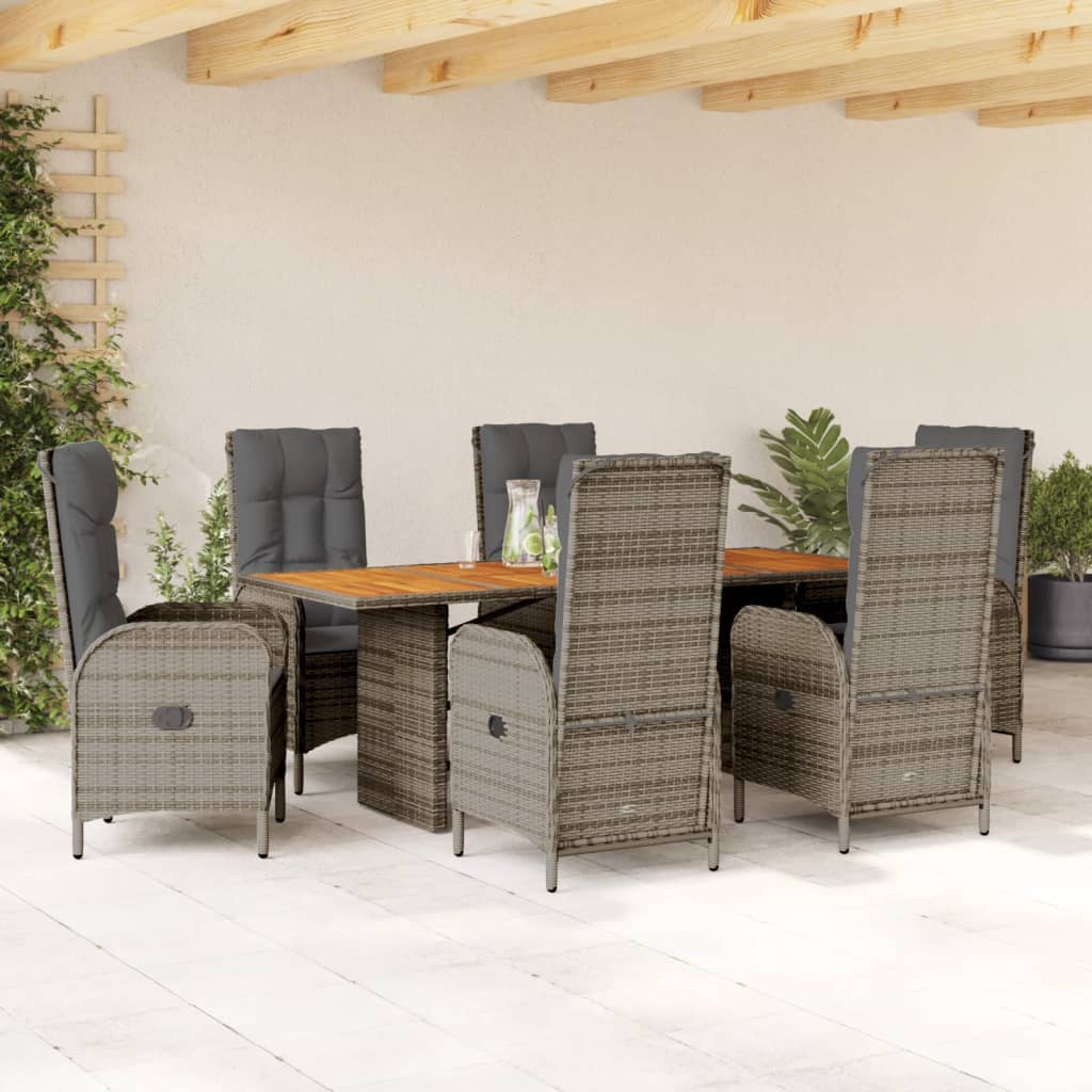 7-tlg. Garten-Essgruppe mit Kissen Schwarz Poly Rattan