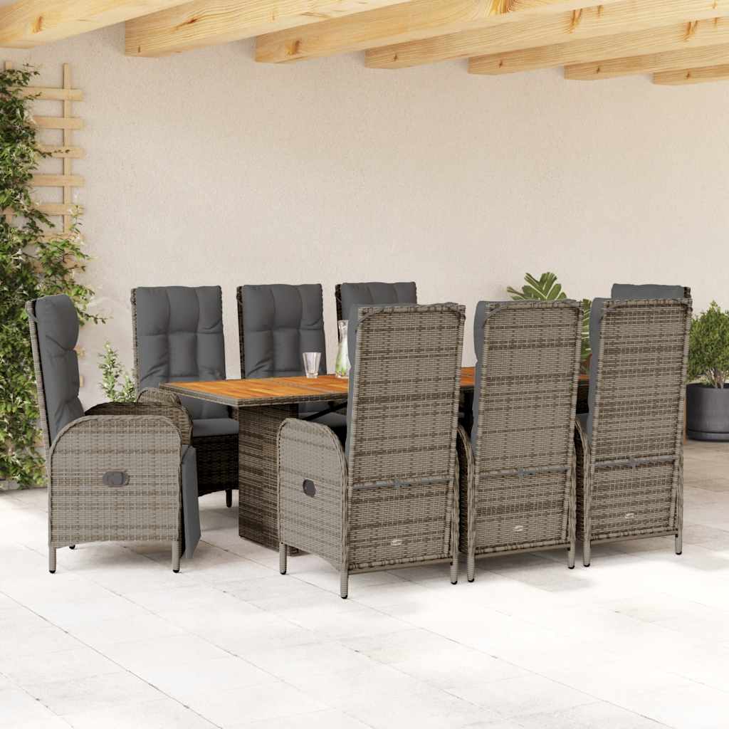 7-tlg. Garten-Essgruppe mit Kissen Schwarz Poly Rattan