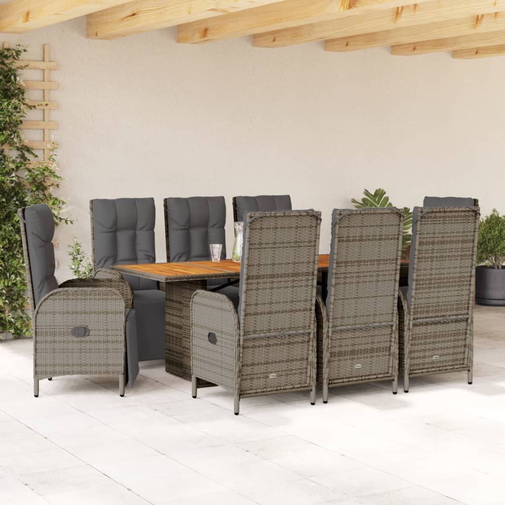 7-tlg. Garten-Essgruppe mit Kissen Schwarz Poly Rattan
