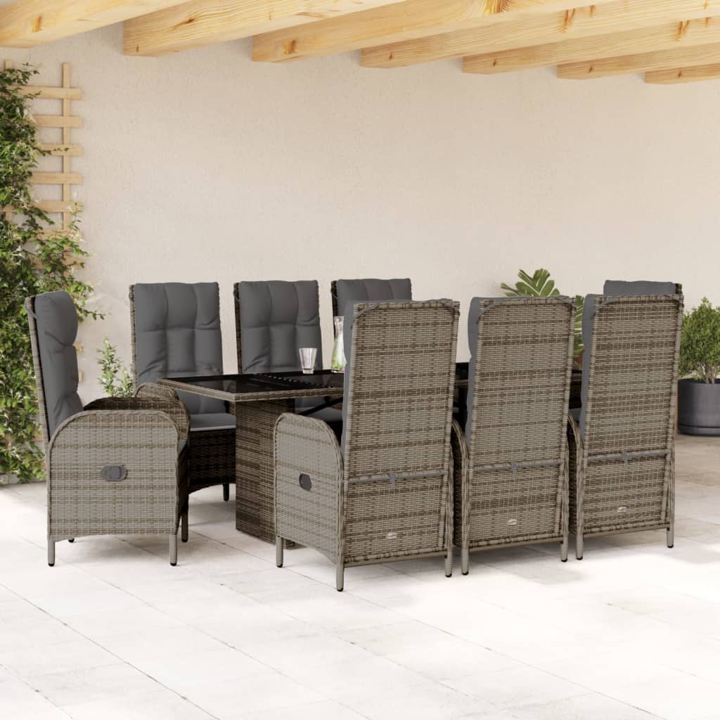7-tlg. Garten-Essgruppe mit Kissen Schwarz Poly Rattan