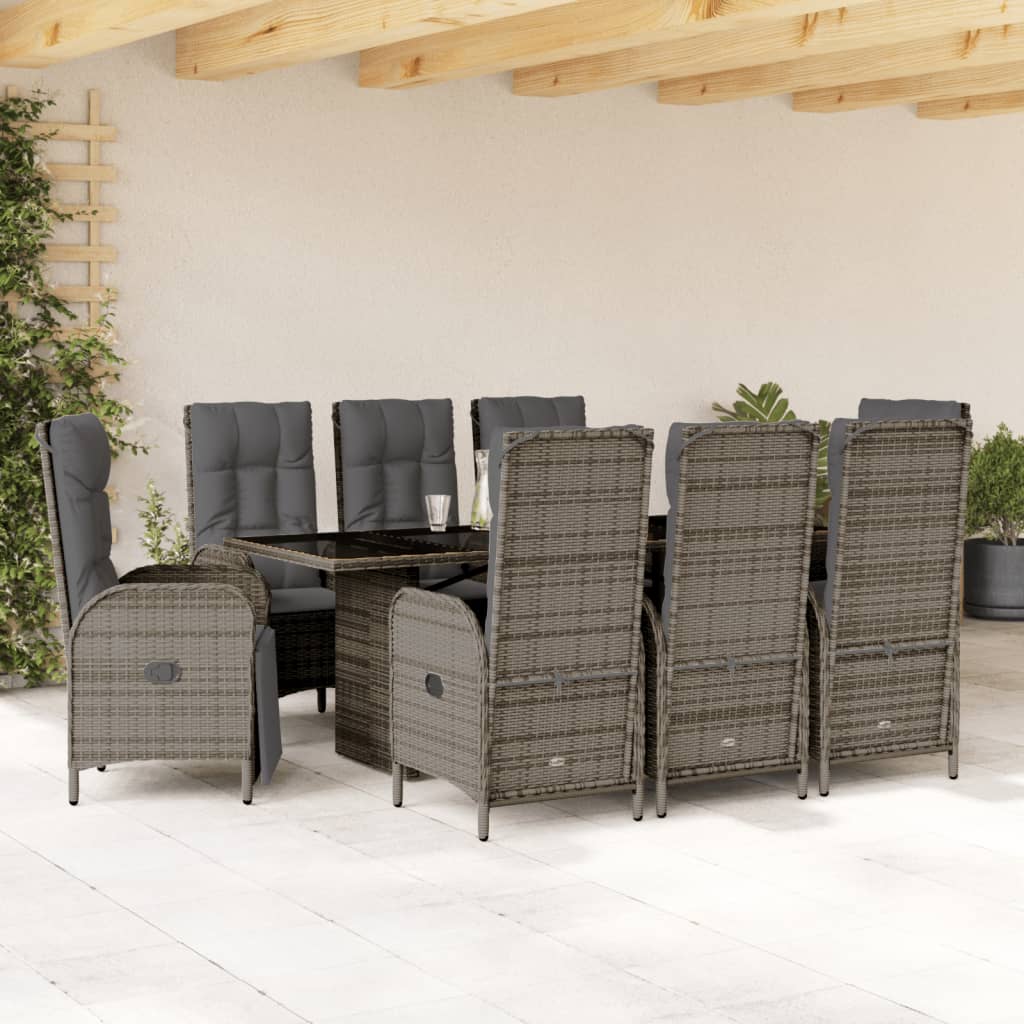 7-tlg. Garten-Essgruppe mit Kissen Schwarz Poly Rattan