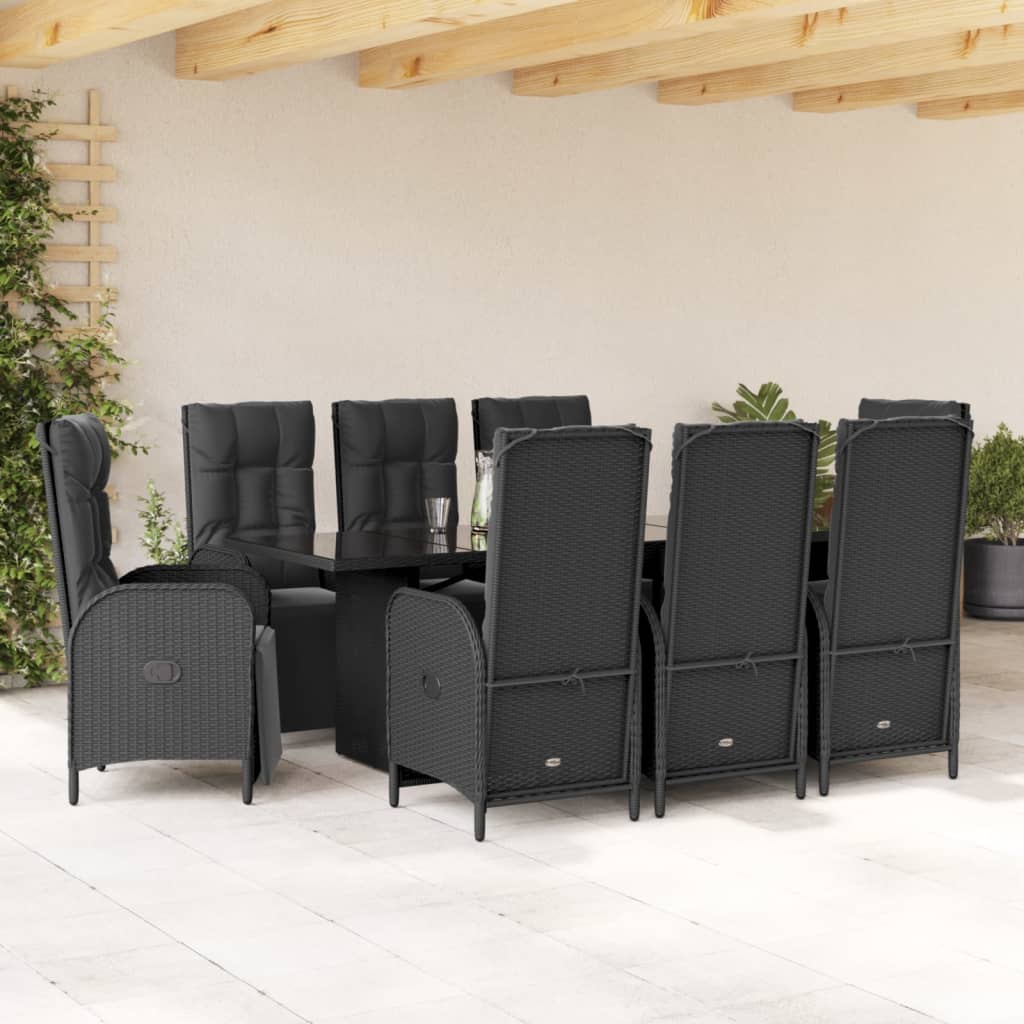 7-tlg. Garten-Essgruppe mit Kissen Schwarz Poly Rattan