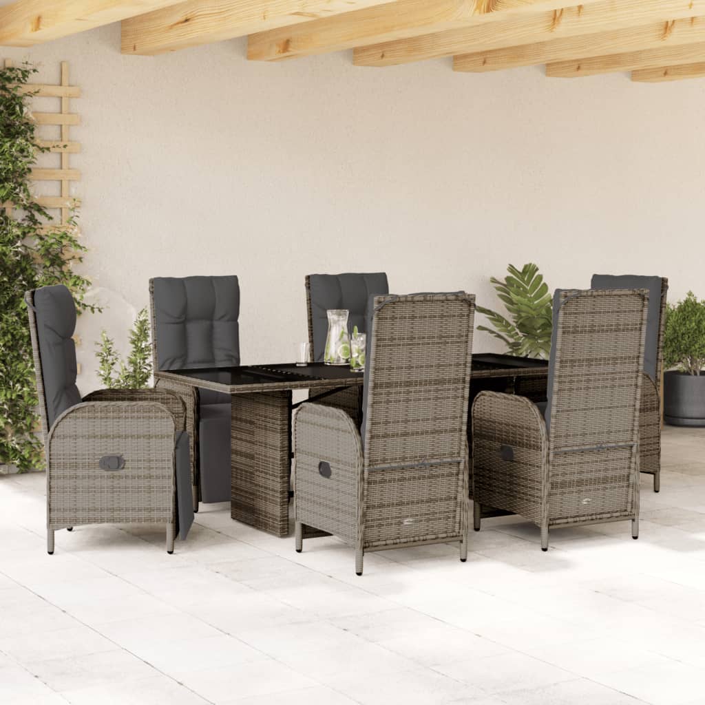 7-tlg. Garten-Essgruppe mit Kissen Schwarz Poly Rattan