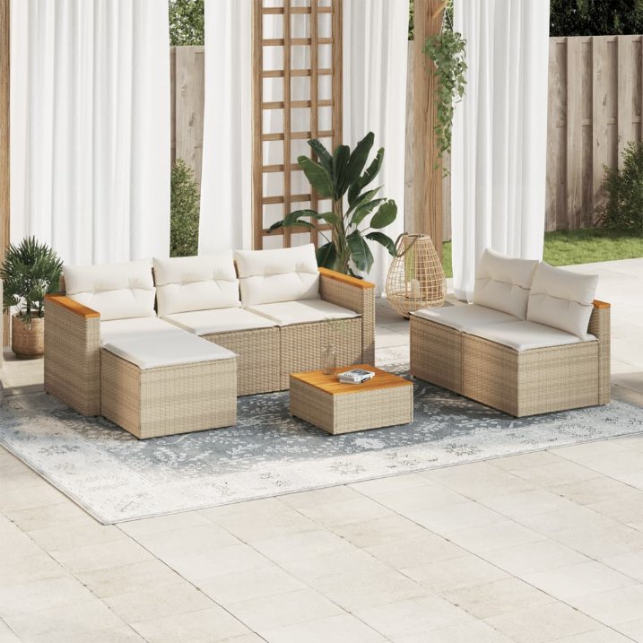 5tlg. Garten-Sofagarnitur mit Kissen Schwarz Poly Rattan Akazie