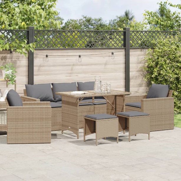 6-tlg. Garten-Sofagarnitur mit Kissen Schwarz Poly Rattan