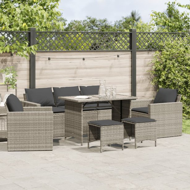 6-tlg. Garten-Sofagarnitur mit Kissen Schwarz Poly Rattan