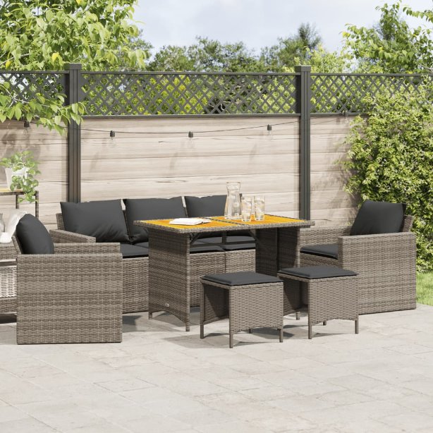 6-tlg. Garten-Sofagarnitur mit Kissen Schwarz Poly Rattan