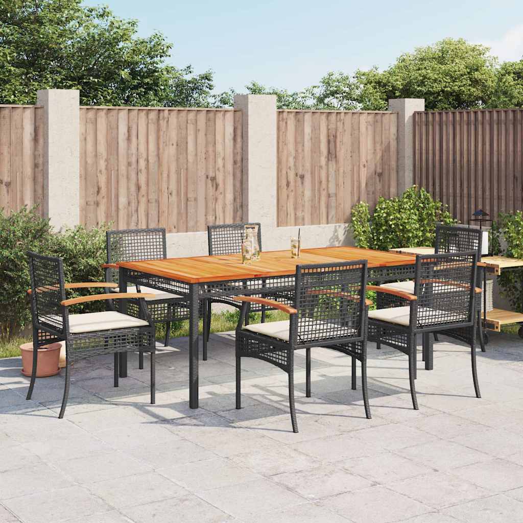 3-tlg. Garten-Essgruppe mit Kissen Schwarz Poly Rattan