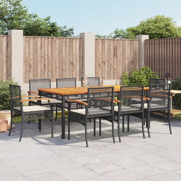 3-tlg. Garten-Essgruppe mit Kissen Schwarz Poly Rattan
