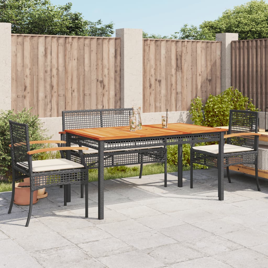 3-tlg. Garten-Essgruppe mit Kissen Schwarz Poly Rattan