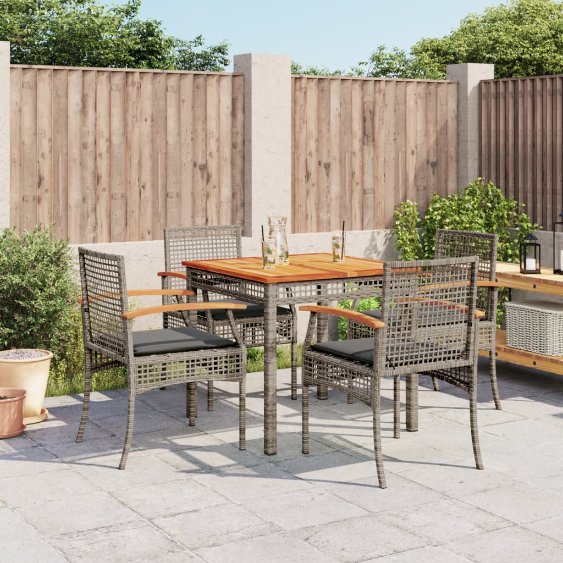3-tlg. Garten-Essgruppe mit Kissen Grau Poly Rattan