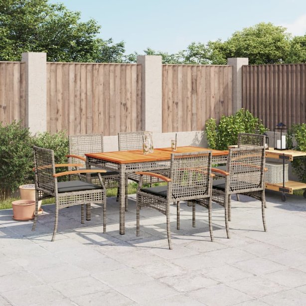 3-tlg. Garten-Essgruppe mit Kissen Grau Poly Rattan