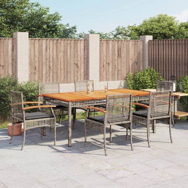3-tlg. Garten-Essgruppe mit Kissen Grau Poly Rattan