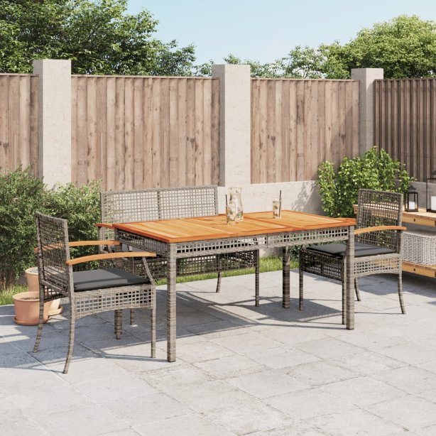 3-tlg. Garten-Essgruppe mit Kissen Grau Poly Rattan