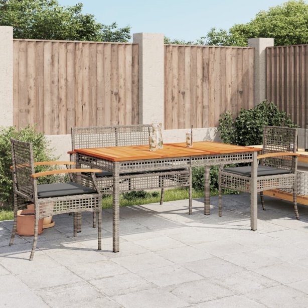3-tlg. Garten-Essgruppe mit Kissen Grau Poly Rattan