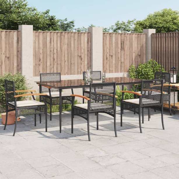 3-tlg. Garten-Essgruppe mit Kissen Schwarz Poly Rattan