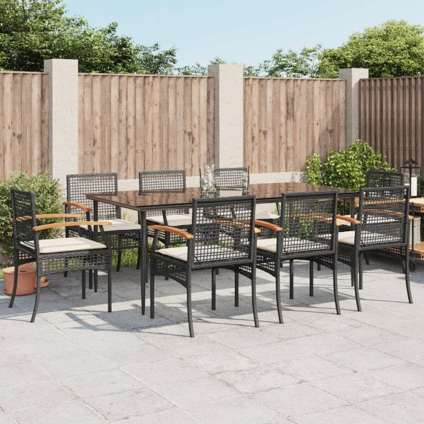3-tlg. Garten-Essgruppe mit Kissen Schwarz Poly Rattan