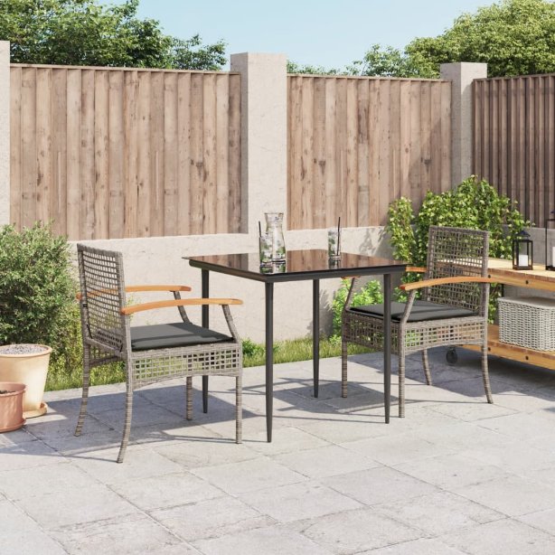3-tlg. Garten-Essgruppe mit Kissen Schwarz Poly Rattan