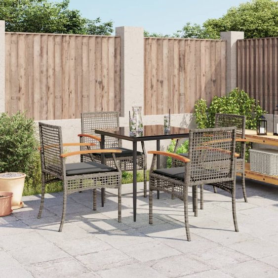 3-tlg. Garten-Essgruppe mit Kissen Schwarz Poly Rattan