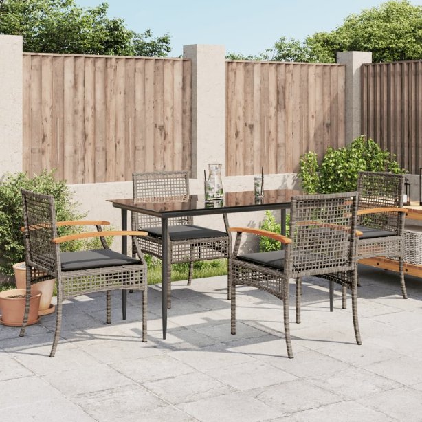 3-tlg. Garten-Essgruppe mit Kissen Schwarz Poly Rattan