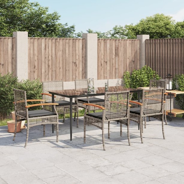 3-tlg. Garten-Essgruppe mit Kissen Schwarz Poly Rattan