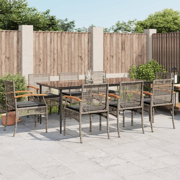 3-tlg. Garten-Essgruppe mit Kissen Schwarz Poly Rattan