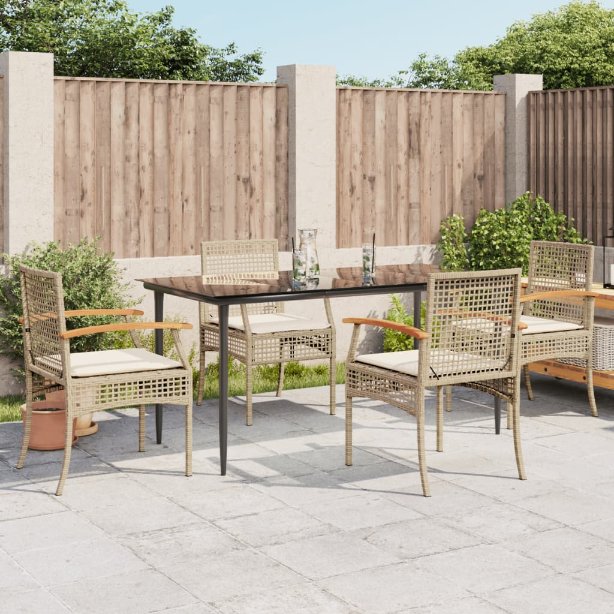 3-tlg. Garten-Essgruppe mit Kissen Schwarz Poly Rattan