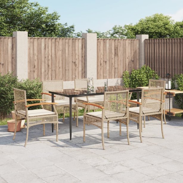 3-tlg. Garten-Essgruppe mit Kissen Schwarz Poly Rattan