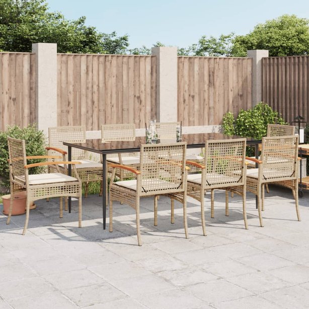 3-tlg. Garten-Essgruppe mit Kissen Schwarz Poly Rattan