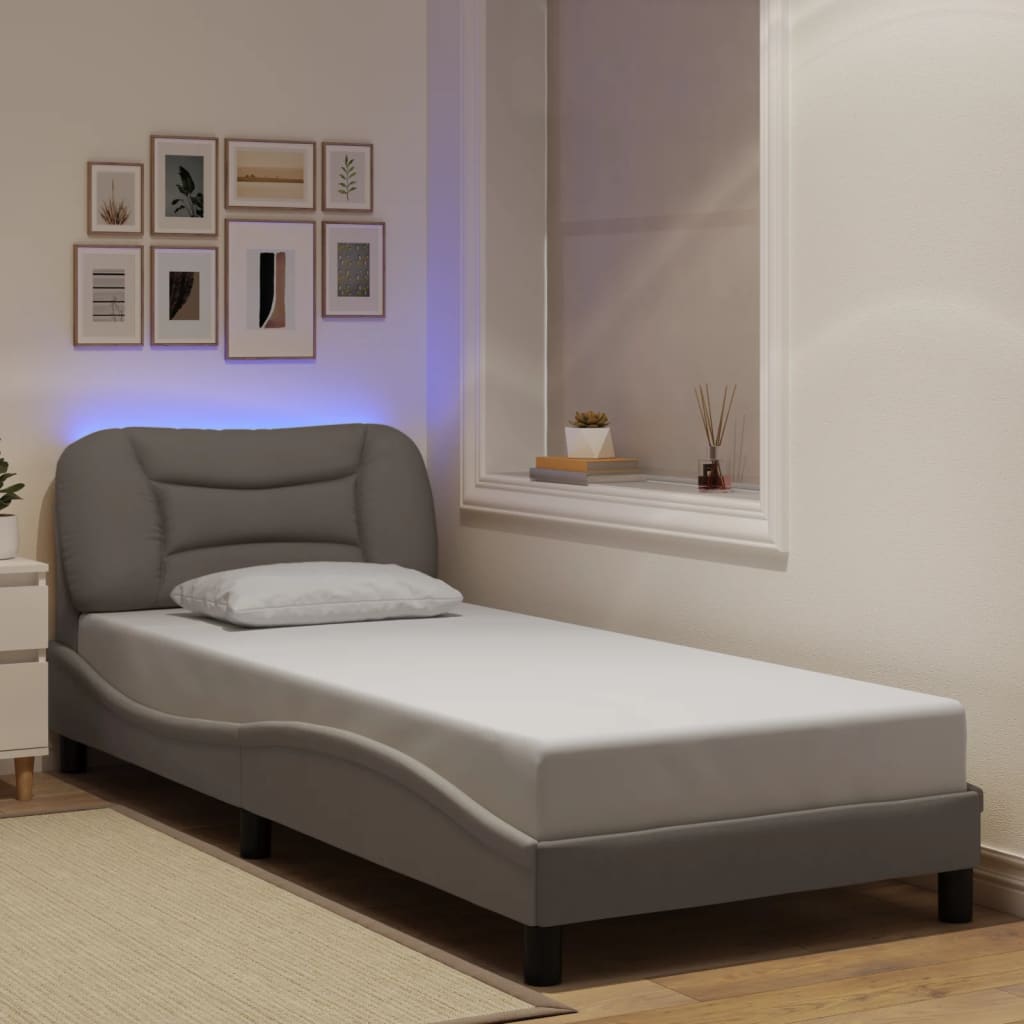 Bettgestell mit LED ohne Matratze "Hvar" Hellgrau 80x200 cm Stoff